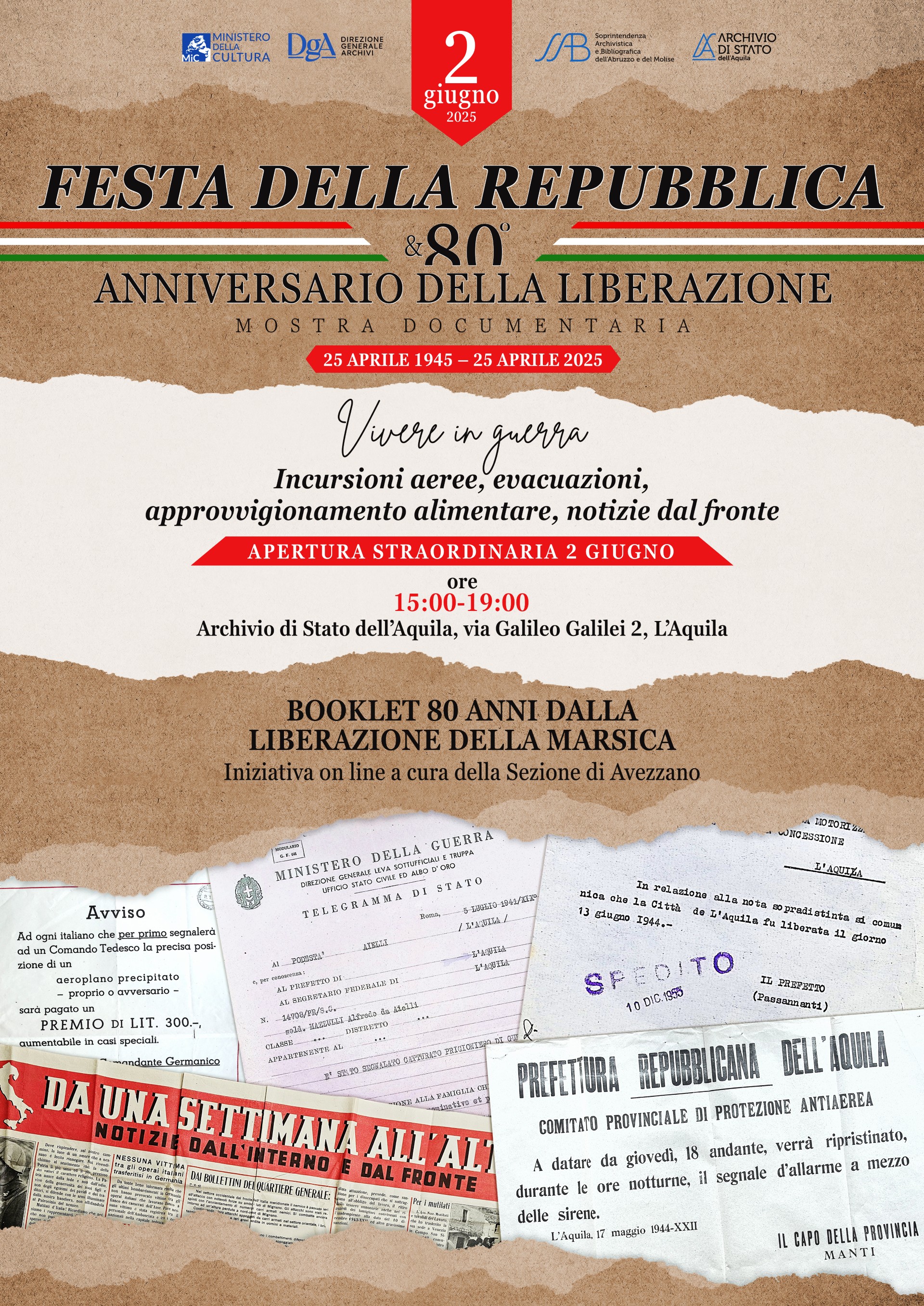 Festa della Repubblica 2 giugno 2025 - Apertura straordinaria dell’Archivio di Stato dell’Aquila e mostra documentaria